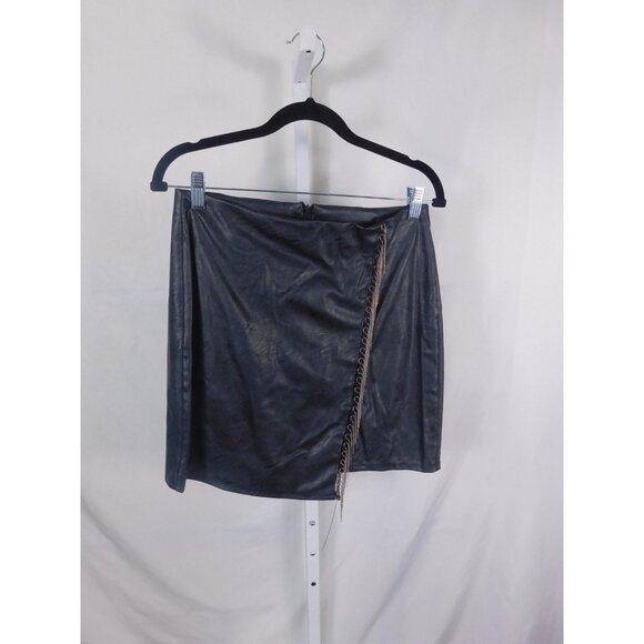 New Collection Skirt Womens Large Black Faux Leather Chain Fringe Made in Italy - Picture 1 of 9